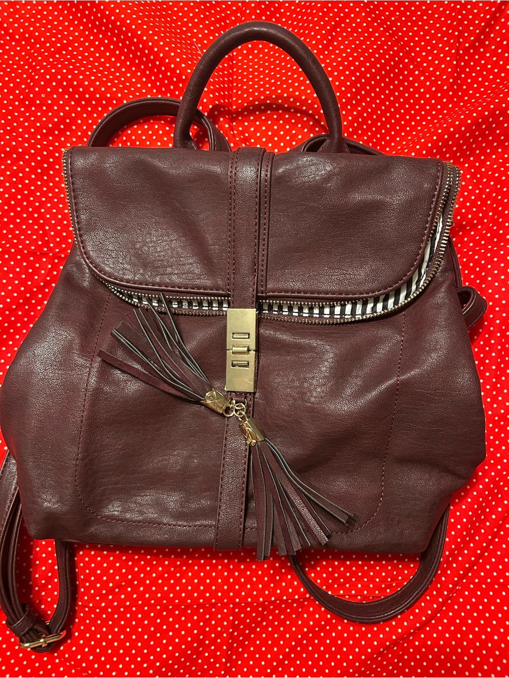 Mystique Boutique Wine Leather Tassel Backpack